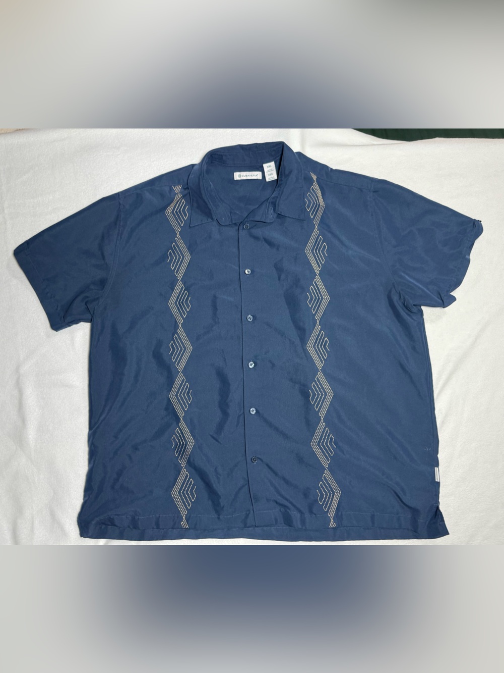 Cubavera Men’s Navy Embellished Short Sleeve Button-Up Shirt